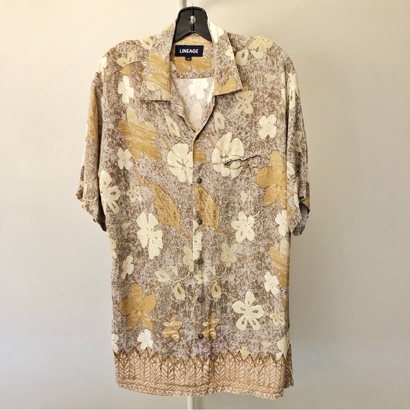 LINEAGE Patterns Floral Hippie Oversized Short Sleeves Button Down Shirt Blouse. - Picture 1 of 12
